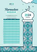 creativo moderno Ramadan calendario modello per iftar programma vettore