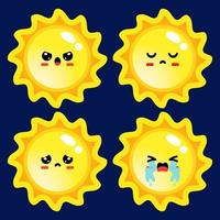 cartone animato carino sole emoticon avatar faccia emozioni negative set vettore