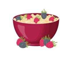 fiocchi d'avena. un' tazza di fiocchi d'avena con fragole. salutare prima colazione di fiocchi d'avena con lamponi. dietetico vegetariano colazione.a blu tazza di porridge. vettore illustrazione isolato su un' bianca sfondo