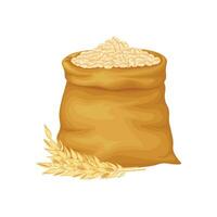 fiocchi d'avena. fiocchi d'avena nel un' Borsa. un' grande Borsa di avena cereali e un' di legno notizia in anticipo. cereali. vettore illustrazione isolato su un' bianca sfondo