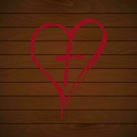 cristiano rosso attraversare e cuore disegnato di spazzola, isolato simboli su un' di legno sfondo vettore