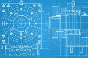 meccanico ingegneria disegni su blu sfondo. fresatura macchina mandrino. tecnico design. coperchio. planimetria. vettore illustrazione