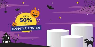 Halloween vendita promo bandiera modello con vuoto Prodotto podio vettore