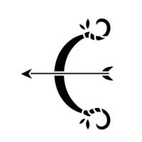 freccia e arco con foglia decorazione vettore illustrazione icona nero silhouette cartello ombra isolato su bianca piazza sfondo. semplice piatto minimalista arte styled cartone animato lungo gamma arma disegno.