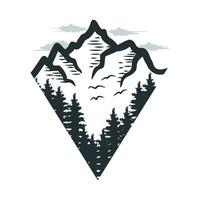 montagna vettore logo, alberi, montagne e natura, avventura design