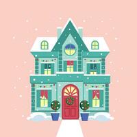 carino Natale Casa nel il neve nel pastello colori. vettore illustrazione