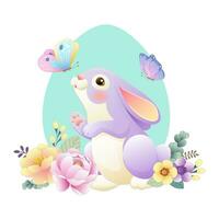 vettore illustrazione di un Pasqua coniglietto e fiori nel dolce colori.