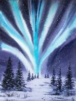 mano dipinto acquerello settentrionale luci paesaggio. acquerello inverno paesaggio. acquerello aurora. vettore