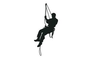 discesa in corda doppia silhouette vettore isolato su un' bianca sfondo, un' maschio rappeller clipart