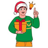 uomo nel Natale maglione e Santa cappello Tenere un' regalo scatola vettore