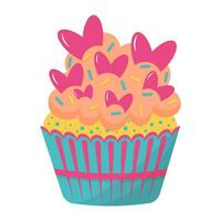 Cupcake con cuori. dolce crema dolce. vettore piatto cartone animato illustrazione.