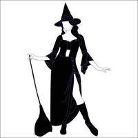 sagoma personaggio tema halloween - strega con scopa sagoma disegnata a mano, sagoma di Evel femmina con scopa. isilhouette di halloween su sfondo isolato. vettore