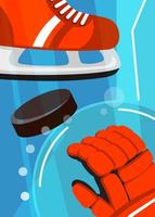 poster di hockey con pattini e guanti. vettore