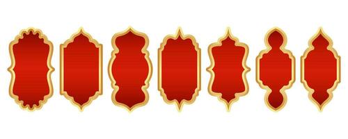 Ramadan d'oro telaio. islamico finestra forma. Arabo vettore arco. musulmano Vintage ▾ confine per design con rosso sfondo. indiano decorazione nel orientale stile.