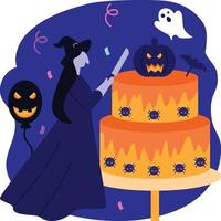 festa del taglio della torta di halloween vettore