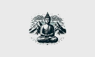 Budda su montagna vettore illustrazione piatto design