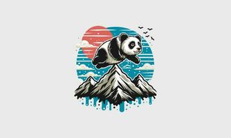 volante panda su montagna vettore piatto design