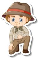 ragazzo in costume da safari adesivo personaggio dei cartoni animati vettore