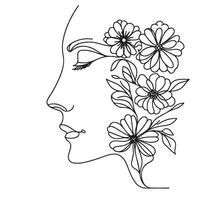 minimalista surreale linea arte di un' donna con fiori vettore