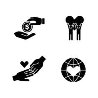 filantropia set contribuire amore volontari beni beneficenza mani con cuori simboli concettuali vettore