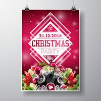 Vector Merry Christmas Party design con elementi di tipografia vacanza e altoparlanti su fondo lucido.