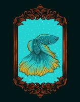 illustrazione bellissimo pesce betta su acquario vintage vettore