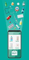 mobile Telefono con Internet farmacia shopping app. impostato di pillole droghe. medico assistenza, aiuto, supporto in linea. Salute cura applicazione su smartphone. vettore illustrazione nel piatto stile