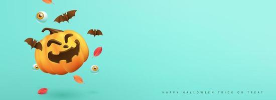 felice banner di halloween o sfondo di invito a una festa con copia spazio e zucche vettore