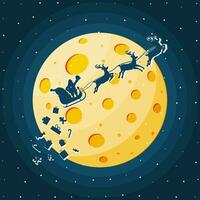 Santa Claus su slitta pieno di i regali e il suo renna. Santa gocce Natale regali. contento nuovo anno decorazione. allegro Natale vacanza. nuovo anno e natale celebrazione. silhouette vettore illustrazione