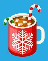 caffè boccale con marshmallows e caramella canna. Natale caldo bevanda con dolci. caldo cioccolato, tazza di caffè o cacao. nuovo anno, allegro Natale vacanza natale celebrazione. piatto vettore illustrazione