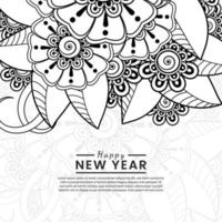 felice anno nuovo banner o modello di carta con fiore mehndi vettore