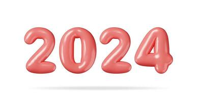 3d rosso Palloncino 2024 nuovo anno simbolo isolato. rendere plastica 2024 numero vacanza festa decorazione. ballon brillante font. nuovo anno e natale celebrazione. realistico vettore illustrazione