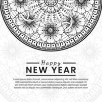 felice anno nuovo banner o modello di carta con fiore mehndi vettore