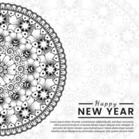 felice anno nuovo banner o modello di carta con fiore mehndi vettore