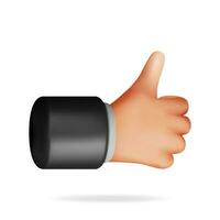 3d pollici su mano gesto pulsante isolato. rendere piace mano simbolo. cliente valutazione o votazione icone. piace o amore pulsante per sociale media e mobile app. cartone animato dita gesti. vettore illustrazione