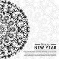 felice anno nuovo banner o modello di carta con fiore mehndi vettore