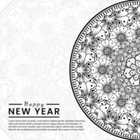 felice anno nuovo banner o modello di carta con fiore mehndi vettore