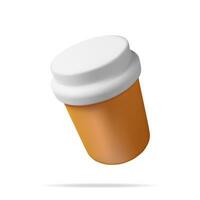 3d plastica pillola bottiglie isolato. rendere medicina pacchetto per pillole, capsula, droghe. scatola per malattia e dolore trattamento. medico droga, vitamina, antibiotico. assistenza sanitaria farmacia. vettore illustrazione