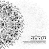 felice anno nuovo banner o modello di carta con fiore mehndi vettore