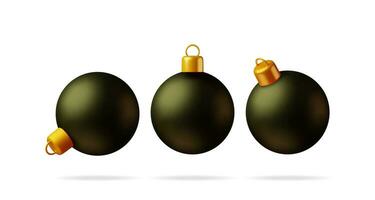 3d nero Natale palla con d'oro morsetto isolato. rendere bicchiere Natale albero giocattolo. contento nuovo anno decorazione. allegro Natale vacanza. nuovo anno e natale celebrazione. realistico vettore illustrazione
