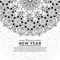 felice anno nuovo banner o modello di carta con fiore mehndi vettore