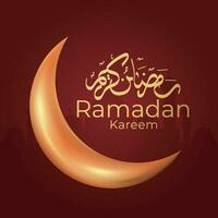 Ramadan kareem saluto carta con mezzaluna e calligrafia Ramadan kareem vettore