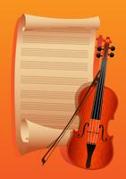 violino e arco su una carta di sfondo vettore