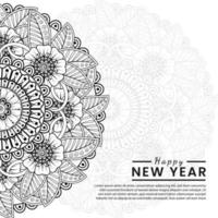 felice anno nuovo banner o modello di carta con fiore mehndi vettore