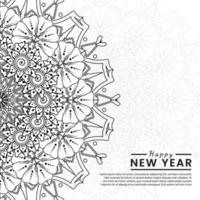 felice anno nuovo banner o modello di carta con fiore mehndi vettore