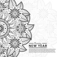 felice anno nuovo banner o modello di carta con fiore mehndi vettore