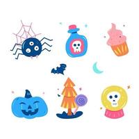 collezione di icone in stile piatto per festeggiare halloween vettore