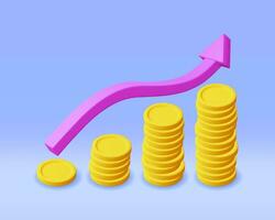 3d crescita azione grafico freccia con d'oro monete. rendere azione freccia con i soldi Spettacoli crescita o successo. finanziario elemento, attività commerciale investimento finanziario mercato commercio. i soldi e bancario. vettore illustrazione