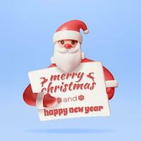 3d divertente Santa Claus personaggio saluti striscione. rendere Santa con foglio di carta per testo. contento nuovo anno decorazione. allegro Natale vacanza. nuovo anno e natale celebrazione. vettore illustrazione