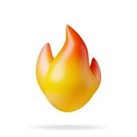 3d fuoco fiamma icona isolato su bianca sfondo. rendere ardente fuoco o falò. cartone animato fuoco emoji simbolo, energia e energia cartello. realistico vettore illustrazione